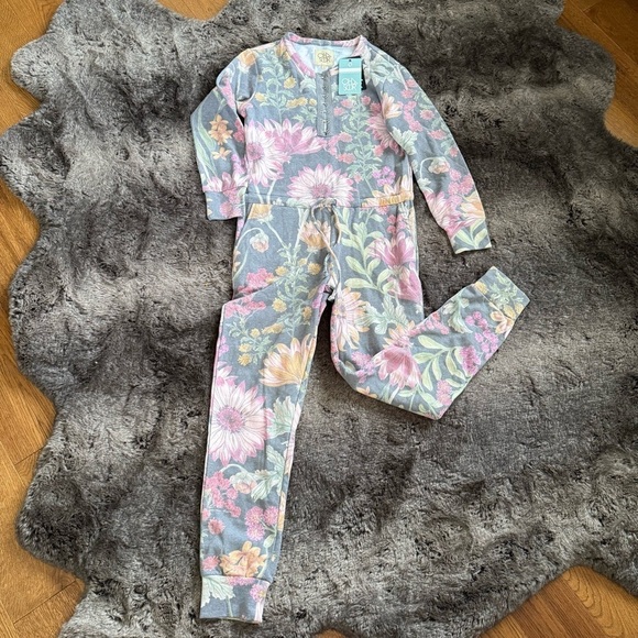 Chaser Henley Soft floral jumpsuit drawstring waist Lounge Recycled material S - Picture 1 of 11